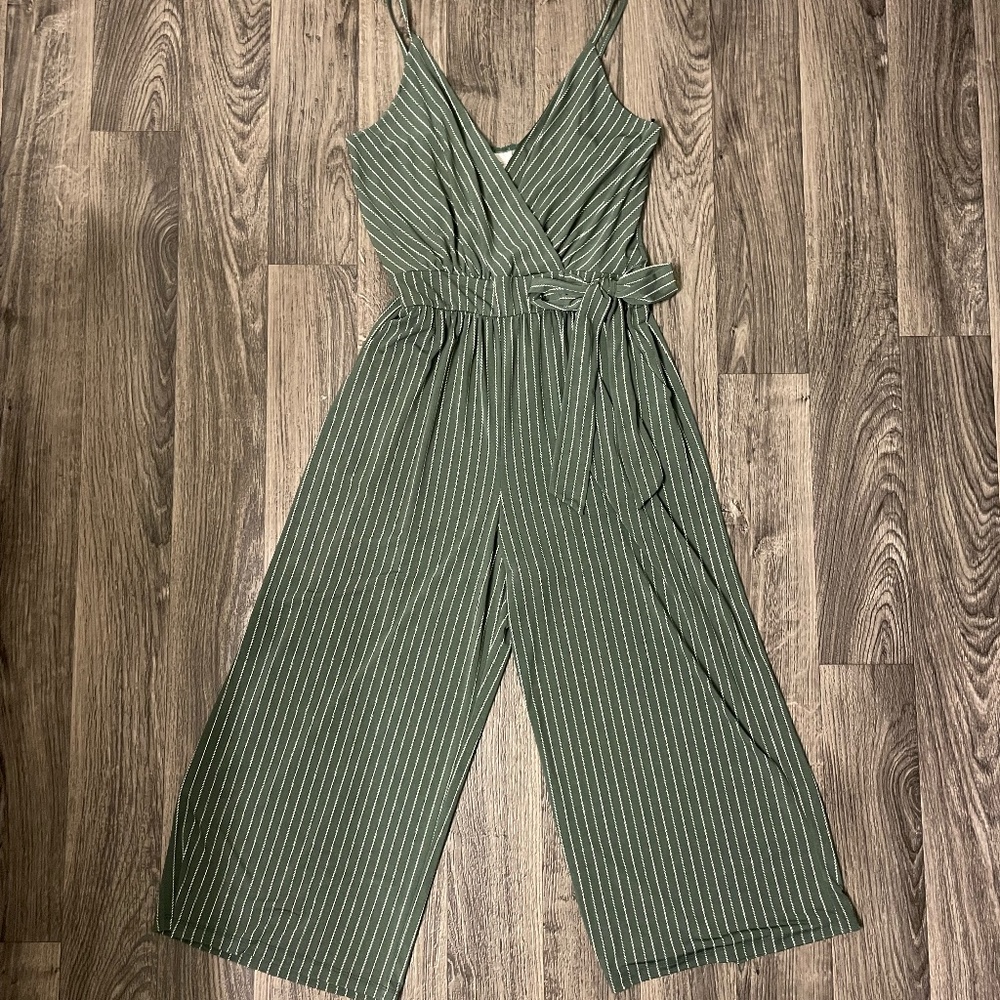 Green Spaghetti Strap Striped Jumpsuit